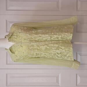 Vintage Y2K Sheer Collared Fairy Blouse Chartreuse Lime Green Floral Top Size M